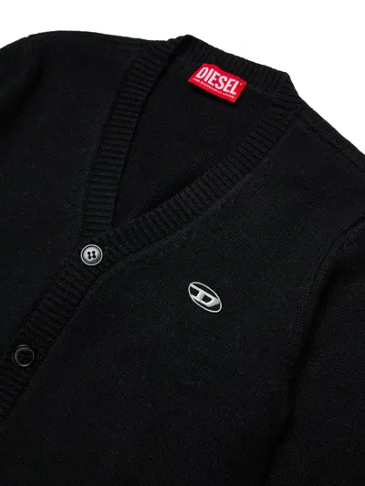 Diesel Cardigan Misto Lana E Cashmere Con Patch In Black