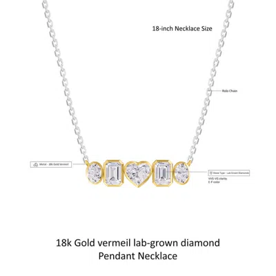 Diamond2deal 925 Sterling Silver Two-tone 3.6 Ct Multi Shape Lab Grown Diamond Pendant Necklace 18"