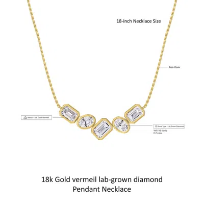 Diamond2deal 18k Vermeil Plated Silver 3.2 Ct Multi Shape Lab Grown Diamond Pendant Necklace 18" Vvs In Gold