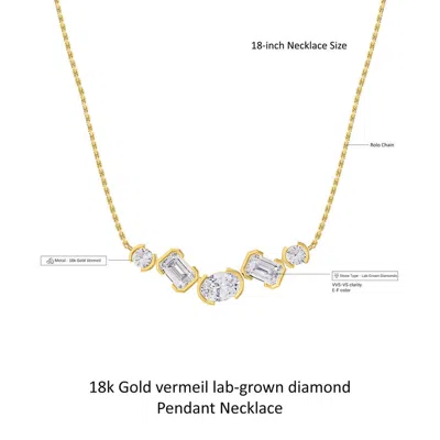 Diamond2deal 18k Vermeil Plated Silver 2.6 Ct Multi Shape Lab Grown Diamond Pendant Necklace 18" Vvs In Yellow