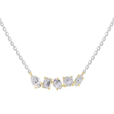 Diamond2deal 14k Two-tone Gold 2 Ct Multi Shape Lab Grown Diamond Pendant Necklace 18" Vvs-vs