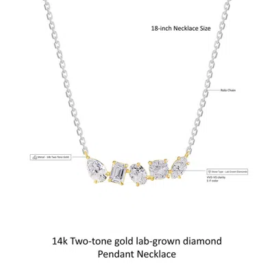Diamond2deal 14k Two-tone Gold 2 Ct Multi Shape Lab Grown Diamond Pendant Necklace 18" Vvs-vs