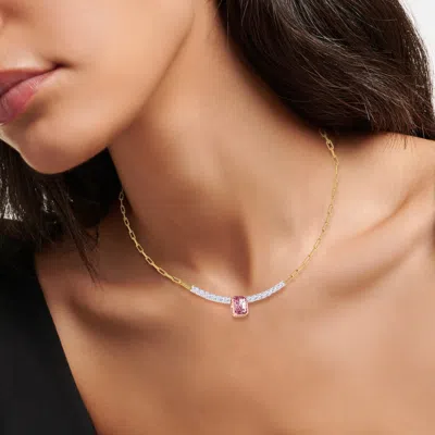 Diamond2deal 925 Sterling Silver Two-tone 4.5 Ct Radiant Cut Pink & White Lab Grown Diamond Pendant  In Gold