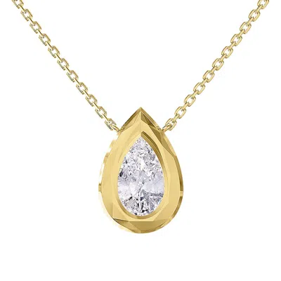 Diamond2deal 14k Yellow Gold 3 Carat Pear Shape Lab Grown Diamond Pendant Necklace 18" Vvs-vs