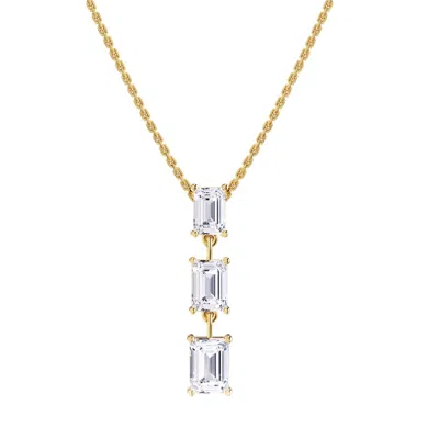 Diamond2deal 18k Vermeil Plated Silver 2.8 Ct Emerald Cut Lab Grown Diamond Pendant Drop Necklace 18 In Gold