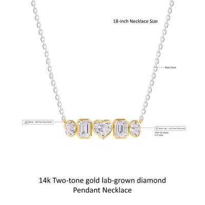 Diamond2deal 925 Sterling Silver Two-tone 3.6 Ct Multi Shape Lab Grown Diamond Pendant Necklace 18"