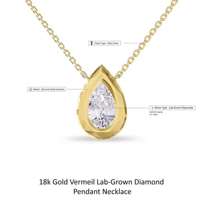 Diamond2deal 14k Yellow Gold 3 Carat Pear Shape Lab Grown Diamond Pendant Necklace 18" Vvs-vs
