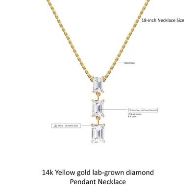 Diamond2deal 18k Vermeil Plated Silver 2.8 Ct Emerald Cut Lab Grown Diamond Pendant Drop Necklace 18 In Gold