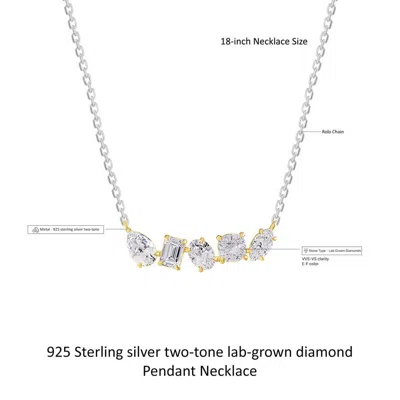 Diamond2deal 14k Two-tone Gold 2 Ct Multi Shape Lab Grown Diamond Pendant Necklace 18" Vvs-vs