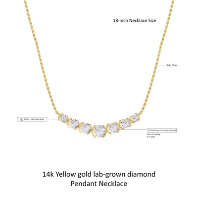 Diamond2deal 14k Yellow Gold 2.8 Ct Round Lab Grown Diamond Pendant Necklace 18" Chain Vvs-vs
