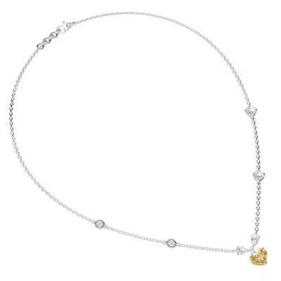 Diamond2deal 925 Sterling Silver Two-tone 3 Ct Heart Shape White Yellow Lab Grown Diamond Pendant Ne In Metallic
