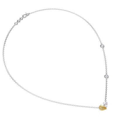 Diamond2deal 14k White Gold 1.7 Ct Pear Cut Yellow & White Lab Grown Diamond Pendant Necklace 18" Vv In Metallic