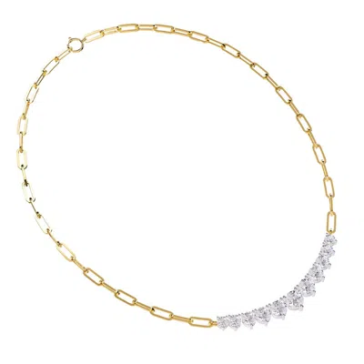 Diamond2deal 925 Sterling Silver Two-tone 5.8 Ct Round Lab Grown Diamond Necklace 18" Vvs-vs In Multi