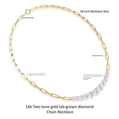 Diamond2deal 925 Sterling Silver Two-tone 5.8 Ct Round Lab Grown Diamond Necklace 18" Vvs-vs In Multi