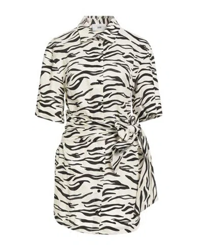 Solotre Woman Mini Dress Off White Size 6 Linen, Cotton In Black