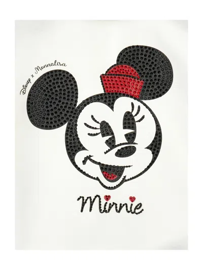 Monnalisa Kids'  Appliqués Minnie T-shirt In White