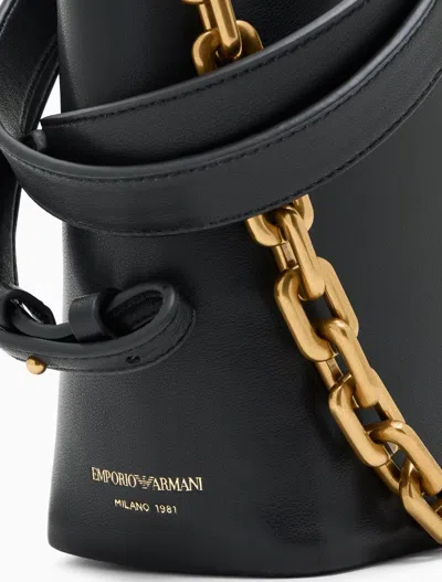 Emporio Armani Leather Small Hobo Bag With Chain In Black