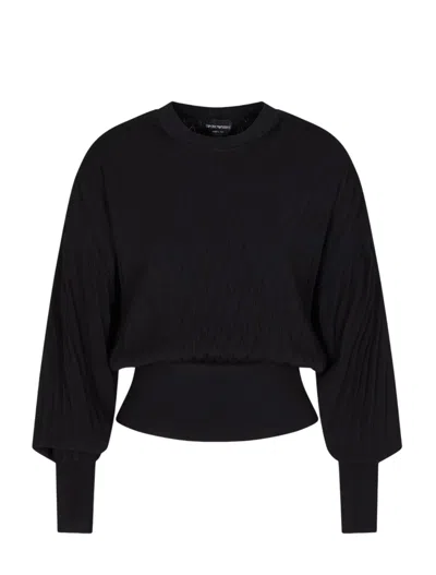 Emporio Armani Travel Essentials Capsule Collection Viscose-blend Jumper With An Embossed Motif In Blue