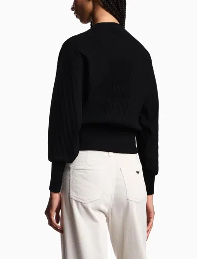 Emporio Armani Travel Essentials Capsule Collection Viscose-blend Jumper With An Embossed Motif In Blue