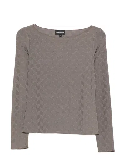 Emporio Armani Boat-neck Jumper Geometric Long Sleeves In Gray