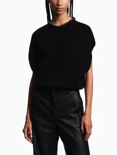 Emporio Armani Virgin Wool And Cashmere Top With Oversized Metal Spheres In Black
