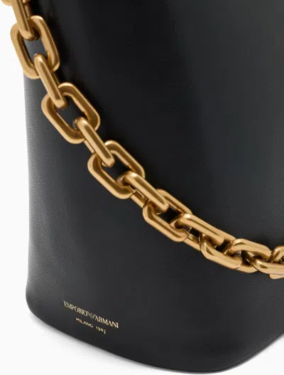 Emporio Armani Ppa Leather Medium Hobo Bag With Chain In Black