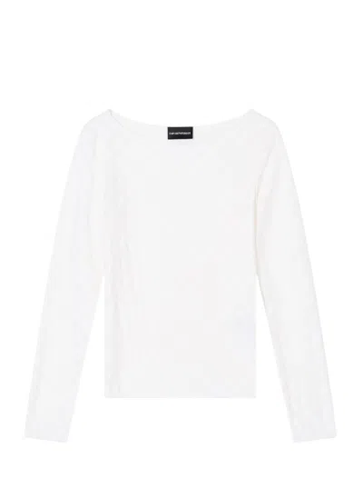 Emporio Armani Check-effect Knit Front And Back Viscose Jumper In White