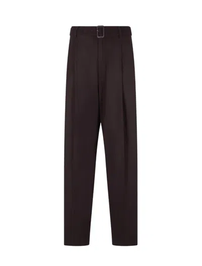 Emporio Armani L And Cashmere Pants With Belt In Brown