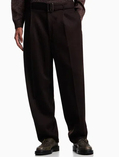 Emporio Armani L And Cashmere Pants With Belt In Brown