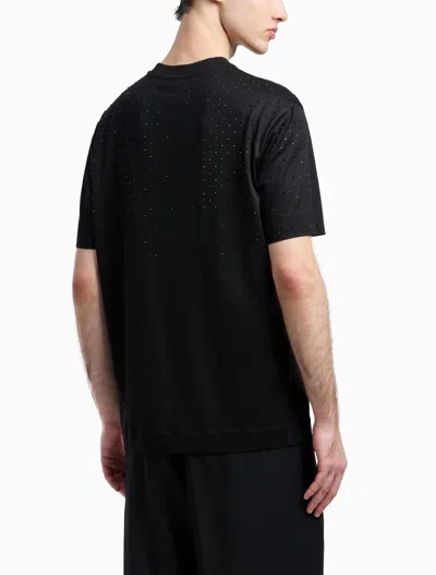 Emporio Armani Clubwear T-shirt In A Lyocell Blend Jersey With Rhinestones In Black