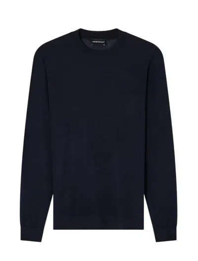 Emporio Armani Travel Essentials Plain-knit Virgin-wool Jumper In Blue
