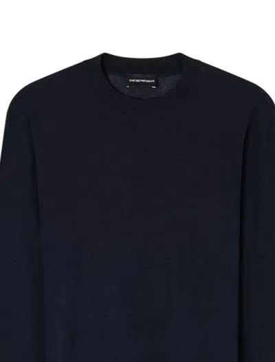Emporio Armani Travel Essentials Plain-knit Virgin-wool Jumper In Blue