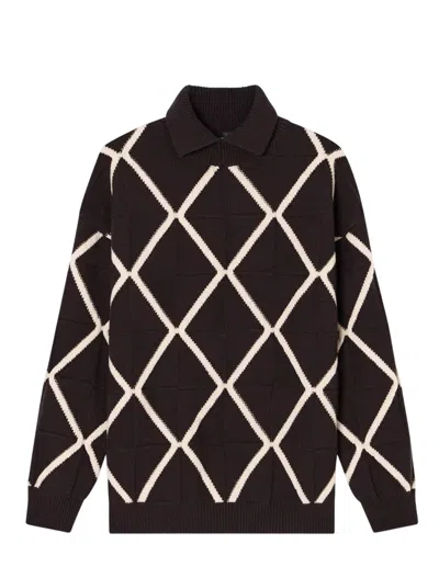 Emporio Armani Jacquard Wool And Cashmere Blend Jumper With A Diamond Motif In Brown