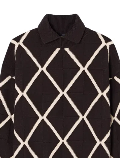 Emporio Armani Jacquard Wool And Cashmere Blend Jumper With A Diamond Motif In Brown