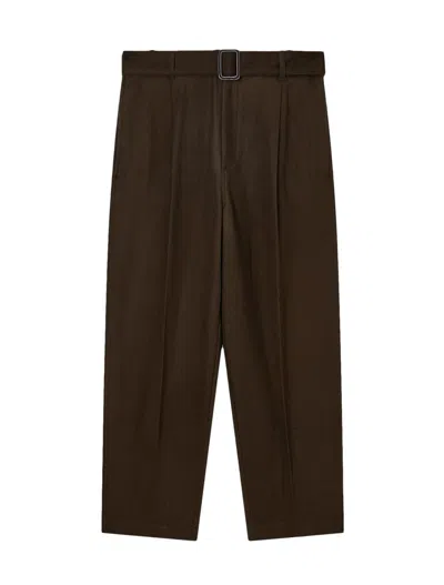 Emporio Armani Virgin Wool Trousers With Belt In Brown