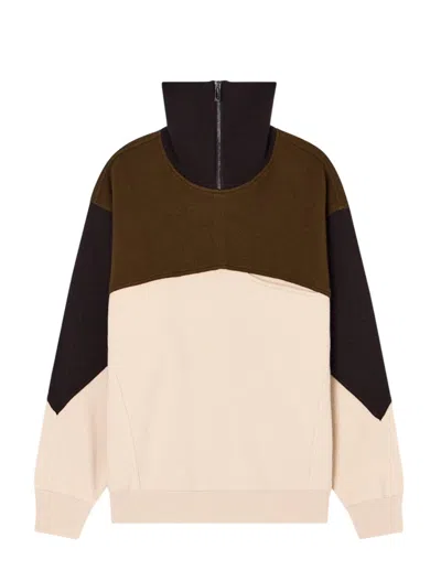 Emporio Armani Mock-neck Jumper In A Wool Colour-block Jacquard In Multi