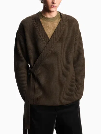 Emporio Armani Oversized Wool Cardigan With A Cache-coeur Closure In Green