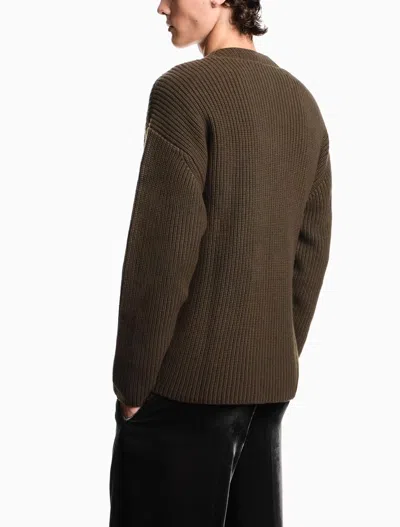 Emporio Armani Oversized Wool Cardigan With A Cache-coeur Closure In Green