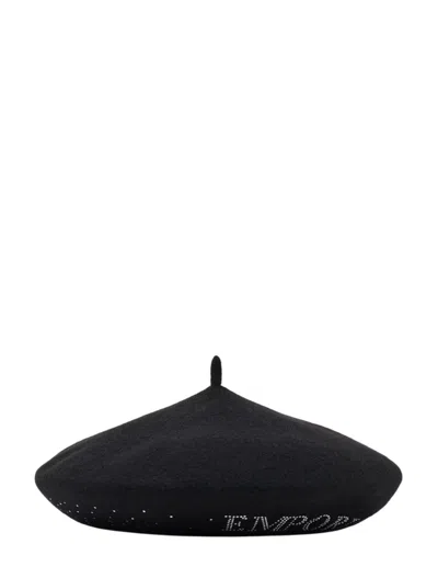 Emporio Armani Fitted Round Crown Hat With Crystal And Stud Embellishments In Black