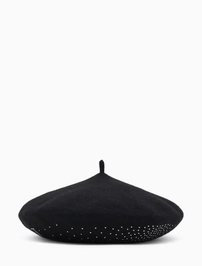 Emporio Armani Fitted Round Crown Hat With Crystal And Stud Embellishments In Black