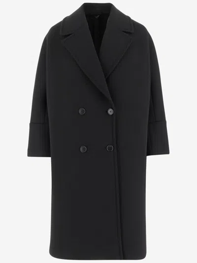 Fit Double-breasted Coat In Black