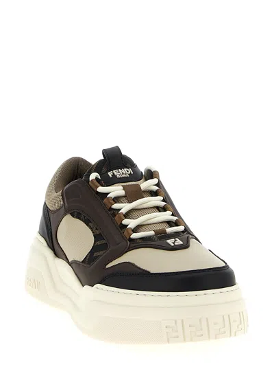 Fendi Force Leather Sneakers With Ff Jacquard And Mesh Details Shoes In Multi