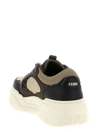 Fendi Force Leather Sneakers With Ff Jacquard And Mesh Details Shoes In Multi