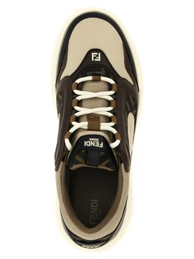 Fendi Force Leather Sneakers With Ff Jacquard And Mesh Details Shoes In Multi