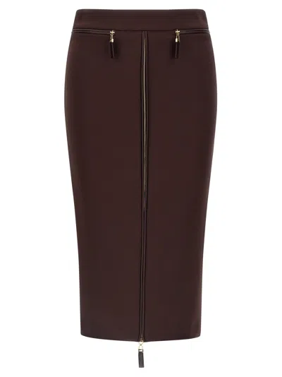 Elisabetta Franchi High-waisted Midi Skirt Zip Detailing In Burgundy