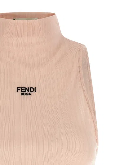 Fendi Cotton Top Finished With Ruffles In Pink