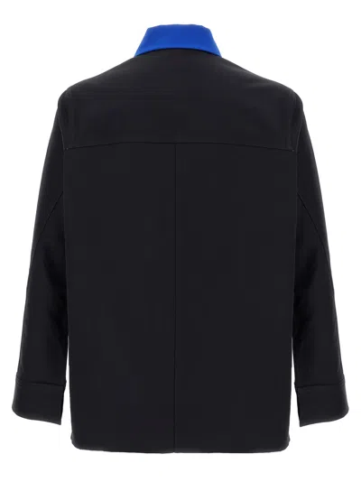 Givenchy Logo Embroidery Overshirt Puffer Jackets Blue In Blue