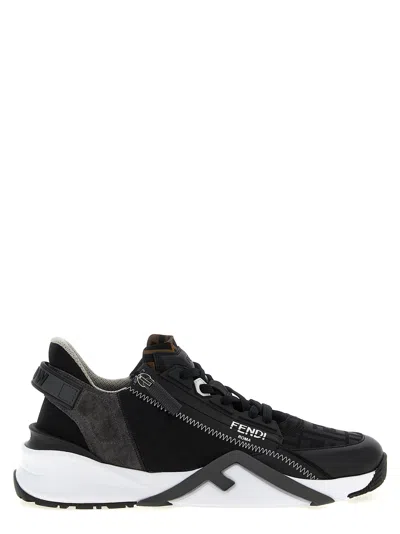 Fendi Structured Stitched Collar Sole Sneakers In Black
