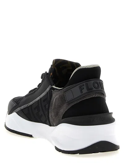Fendi Structured Stitched Collar Sole Sneakers In Black