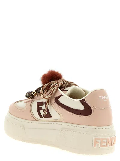 Fendi Low Top Platform Shoes In Pink Leather With Charm In Pink